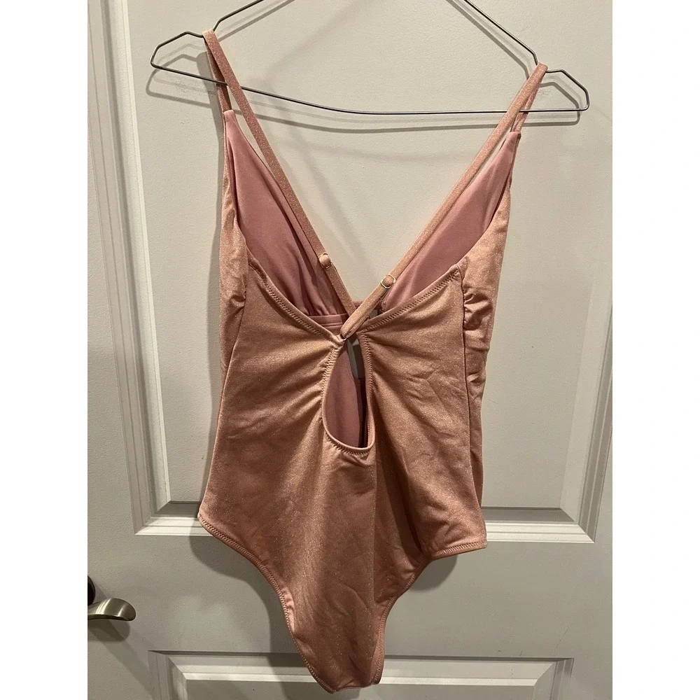 Shade & Shore Womens One Piece Swimsuit Metallic Shimmer Rose Gold Size M